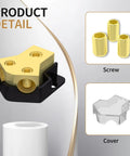 Beefed Up 12V Power Distribution Block For Car Audio And Boat 2 Way Amp Splitter In 0 2 4 Gauge Out 4 6 8 Gauge Ground Block With Clear Covers Heavy Duty Automotive And Marine Wiring Hub, gold screws and clear cover