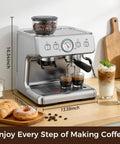 Level Up Your Daily Grind With This 15 Bar Dual Boiler Espresso Machine featuring a quick built in grinder and auto milk frother.