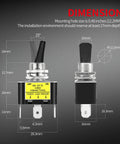Dimensions of Blue LED Lighted Toggle Switch 12V 30A SPST On Off 3 Pin for Automotive Car Truck, Rocker Style