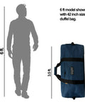 Heavy Duty Cargo Duffel Bag 110L Large Sport Gear Equipment Tote With Water Resistant Durable Square Design shown next to 6ft model