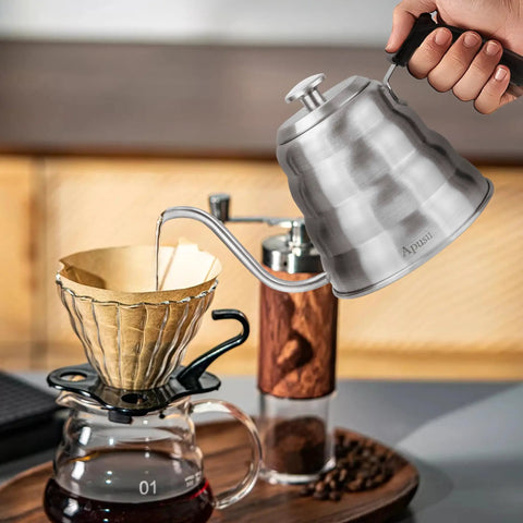 Gooseneck Kettle For Manual Drip Coffee And Tea Barista Grade 40oz Stainless Steel Pour Over Kettle With Thermometer For Stovetop Use 1200ml 6 Cup Silver 1 Pack Ships Free in use.