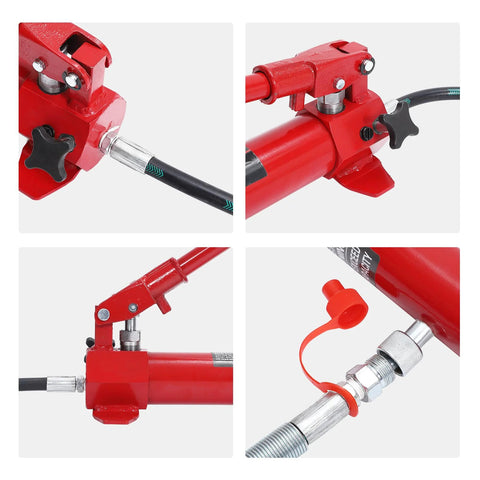Red 10-ton porta power hydraulic jack kit with ram, hose and fittings