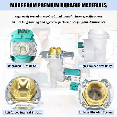 Dishwasher Water Inlet Valve 622058 Replacement Part AP4927070 PS3491417 33299010 with coil, valve body, thread, and filter