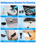 Multipurpose steam cleaner accessories including brass nozzle, brushes, cleaning boards, and scraper.