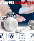 Premium White Lithium Grease Multi Purpose Lubricant in hand with a bearing, showcasing its smooth application and rust resistance.