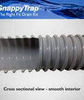 Cross-sectional view of All-In-One Kitchen Sink Drain Kit One And A Half Inch With Flexible P-Trap Plug-And-Play No-Tool Installation Universal Compatibility Leak-Free For Single Bowl Sinks Easy Setup DK-100 Silver showing the smooth interior design.