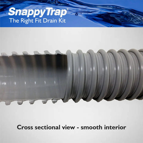 Cross-sectional view of All-In-One Kitchen Sink Drain Kit One And A Half Inch With Flexible P-Trap Plug-And-Play No-Tool Installation Universal Compatibility Leak-Free For Single Bowl Sinks Easy Setup DK-100 Silver showing the smooth interior design.