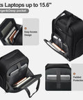 16 Inch Underseat Carry On Luggage With Wheels Softside Lightweight And Compact Travel Bag For Pilots And Crew, showing laptop fit with easy access pocket