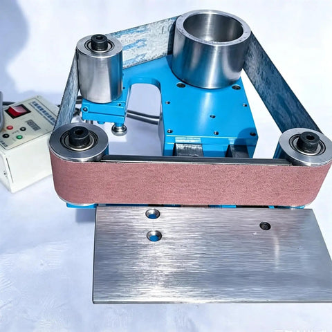 Zhenyuwang Electric Belt Sander 1100W Brushless Motor Pure Copper Windings with abrasive belt for precise woodworking.