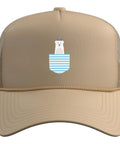 Front view of a khaki Maritime Captain Boating Hat For Yacht Sailing And Lake Adventures, Trucker Style Cap