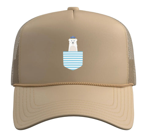 Front view of a khaki Maritime Captain Boating Hat For Yacht Sailing And Lake Adventures, Trucker Style Cap
