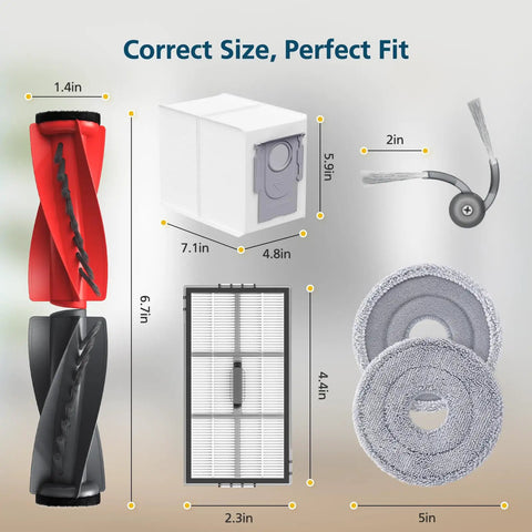 Roborock Compatible Accessories Kit For 10R And 20 Series Qrevo CurvX And Edge 2 Replacement Parts With Precise Fit Easy Install Durable Build And Great Value Upgrade For Your Vacuum Cleaner, set sizes shown