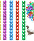 Durable 8mm Pigeon Leg Bands Set of 120, numbered clip-on bird leg bands in red, yellow, green, blue, and purple with pigeon.