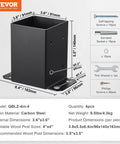 Hella Durable Heavy Duty Post Brackets 4 Pack Matte Black Wood Column Base Connectors For Deck Railing And Pavilion Support, carbon steel.