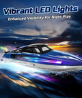 Fast 15 MPH RC Boat For Pools And Lakes With Dope LED Light Show racing on water at sunset