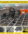 Heavy Duty Rebar Cutter And Bender Combo 900W Electric Hydraulic Steel Rod Bending Machine used on steel bars in construction.
