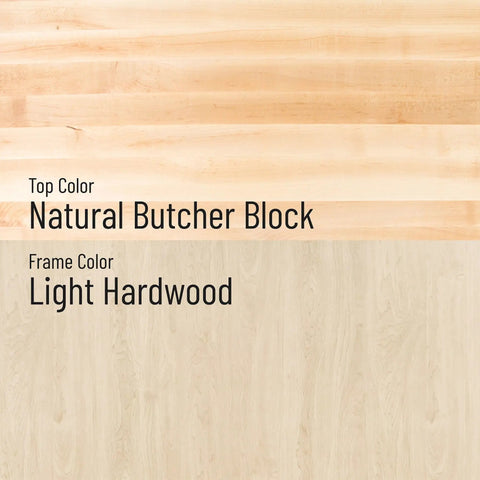 Built Tough Hardwood Workbench 64x54 Heavy Duty Workshop Workhorse top in natural butcher block and frame in light hardwood