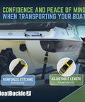 Pro Series Kwik Lok Transom Boat Tie Down Straps 2 Pack 2 Inch By 4 Foot Adjustable With Boat Pads securing boat on trailer