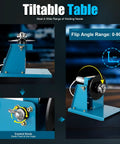 Rock Solid Rotary Welding Positioner Turntable Table Featuring Quick 110V Spin Smooth Foot Pedal Control And Durable 2.5 Inch Cast Iron Work Surface For Hassle Free Annular Weld Jobs, showing adjustable tilt and control knob.