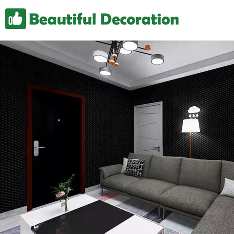Six Pack 1.5x12x12 Inch Egg Crate Acoustic Foam Panels For Wall Treatment And Door Insulation in a stylish living room.