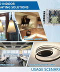 LED Indoor Lighting Solutions showcasing LED Bulb Application, Building Lighting, Office Lighting, and Power Supply.