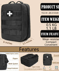 First aid kit EMT IFAK pouch, black with MOLLE straps and white cross patch (front view).