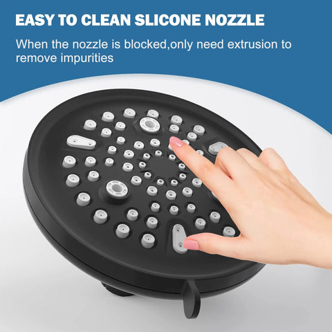 Hand cleaning nozzle of Matte Black 9 Setting Rain Shower Head Tub And Shower Faucet Set With Single Handle Valve Trim Kit Upgrade