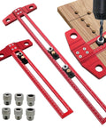 Double Scale T Square Ruler Aluminum Measuring Tool For Inches And Metric shown with drill guide on wood surface