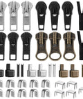 41 Piece Zipper Repair Kit Black Durable Universal Replacement Sliders For Separating Jacket Zippers With Retainer Box