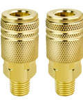 Two brass 1/4 in NPT M-style air couplers with knurled grip (2-pack)