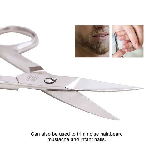 Curved Micro Serrated Eyebrow Scissors made from surgical grade stainless steel for precise grooming and trim close-up view
