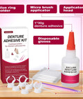 Instant Denture Glue For Loose Teeth And Cracked Dentures, Fast Bond In 15 To 60 Seconds, adhesive kit with tools and gloves
