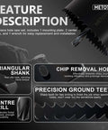 METOTY 22PCS Hole Saw Set front view with features: triangular shank, chip removal hole, precision-ground teeth