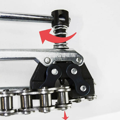 All In One Roller Chain Tools Kit For 60 80 100 Chains showing chain breaker mechanism in Pro Grade Heavy Duty Tool Set
