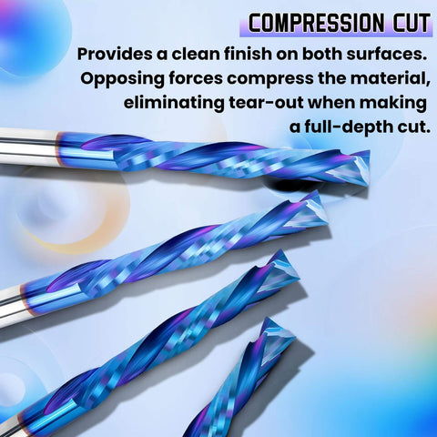 Up And Down Cut Compression Bit For CNC Router One Eighth Inch Shank One Eighth Inch Spiral Cutting Diameter Tungsten Carbide