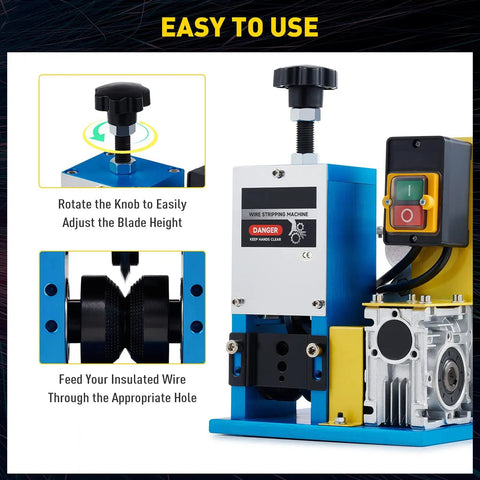 Super Cool Automatic Wire Stripping Machine Electric Copper Stripper Tool For 1.5-25Mm Cables close-up of blade adjustment knob and feed area.
