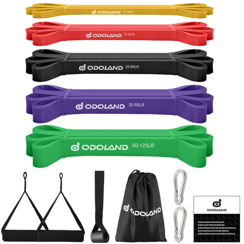 5 Pack Pull Up Assist Bands Kit With Door Anchor And Handles, Rugged Resistance Bands For Home Workouts, Powerlifting And Mobility, Five Color Coded Levels From Light To Heavy, Plus A Handy eGuide