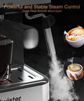 Kickstart Your Morning Hustle With This Sick Espresso Machine Pulling Smooth Shots And Rich Crema Using 20 Bar Pressure Combined With A Fast Milk Frother Sleek Digital Controls And A Roomy 50 Oz Removable Tank Made From Tough Stainless Steel steam wand creating micro-foam for lattes.