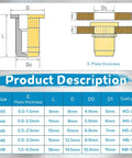 Diagram and table for 430 Pcs Rivet Nut Tool Kit M3 M4 M5 M6 M8 Alloy Steel Rivnut Set specifications.