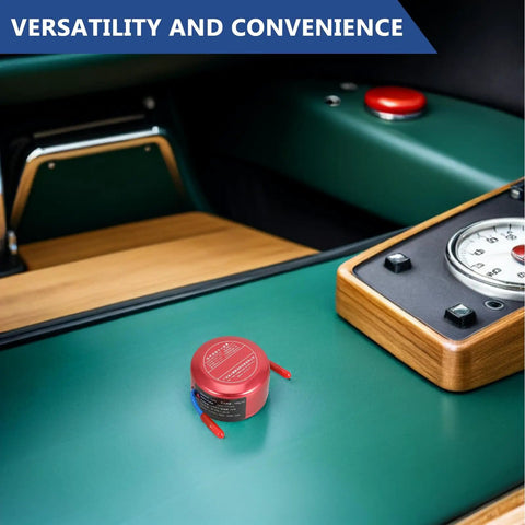 Self Activating Aerosol Fire Extinguisher For Car Engines And Boats With Instant Heat Trigger on a green console.
