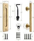 12 Inch Gold Barn Door Handle Set With Round Pull, Flat Finger Pull, Hook Lock, Eye Latch And Flush Sliding Hardware Kit, with screws