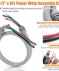 Power Whip Assembly Kit For 3 Conductor 10 Gauge Preassembled AC Whip With Nonmetallic Liquid Tight Flexible Electrical Conduit, 6 Ft
