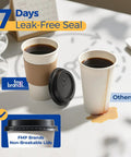 Comparison of Leak Proof 16 Oz Disposable Coffee Cups With Lids Sleeves To Go Cups For Hot Beverages 50 Pack Durable Paper vs non-leak cup