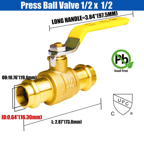 Press Ball Valve Fittings One Half Inch Lead Free Brass 10 Pack For Copper Tubing Water HVAC And Heating Systems Easy Install