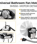 Sm550 Bathroom Vent Fan Motor Kit For Nutone And Broan Exhaust Fans 50 CFM 120V 3000 RPM Replacement Easy Install DIY