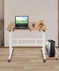 Effortless Folding Standing Desk With Smooth Rolling Casters And Tilted Writing Panels For Total Flex Work From Home Setup Featuring Quick Height Adjustments In Modern Light Walnut And White, showcasing laptop and decor items.