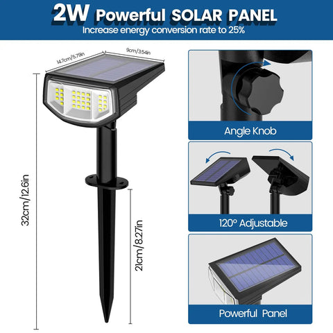 40 LED Solar Outdoor Spot Lights with powerful solar panel and angle knob, waterproof landscape lighting, 2 pack