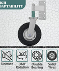 Six Inch Spring Loaded Gate Wheel For Metal Tubes And Wooden Gates, 700 Lb Capacity Heavy Duty Caster With 360 Degree Swivel, mounted view