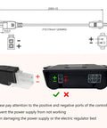 Beefy 29V Adjustable Bed Power Supply Replacement showing plug connections and cable dimensions diagram.