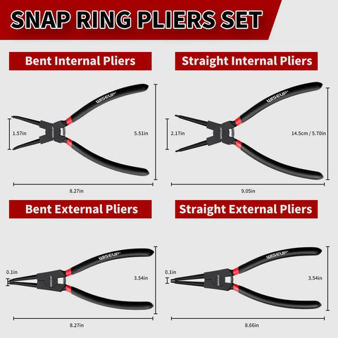 Beefy 9 Inch Snap Ring Pliers Set Heavy Duty 4 Pieces Internal External Circlip Pliers Kit With Straight And Bent Jaw Tips